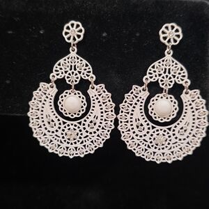 Elegant White Filigree Earrings With Plenty Of Little Touches Of Shine